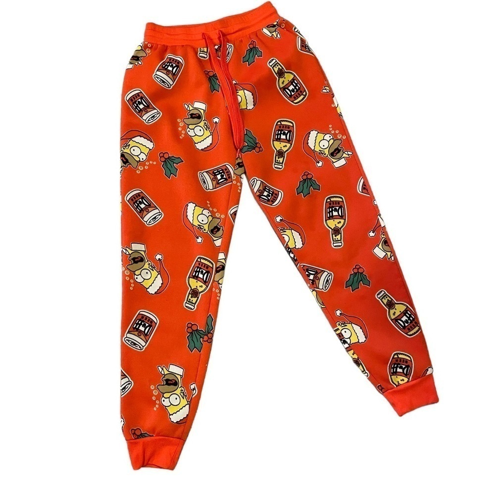 The Simpsons Duff Beer Homer Santa Hat Pajama Pants Rarely Worn